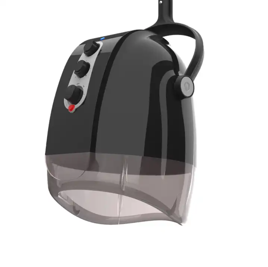 Professional Wall Mounted Salon Dryers. High-speed AC MOTOR800rpmto1200rpm Tourmaline ION generator with ON/OFF switch, Speed 800rpm/1200rpm,  Adjustable temperature up to 158°F/70°C , Built-in 60-minute timer High Safety Automatically switch off when over-heated , Adjustable height 360° Angle-adjustable hood 90 , black/ Smokey Optional black/ Orange  Colors black/Blue , Compact packaging, everything fits in ONE BOX