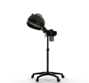 Salon Hair steamer and Dryer.   Large hood design accommodates all roller sizes ,  Works with normal tap water and is simple to refill , 60minute Mechanical timer , .Equipped with water level detecting system. When water level is low ,the unit will shut off automatically. Adjustable height from 37"to 49", The stand base features four easy-rolling caster wheels for smooth and easy manoeuvrability.