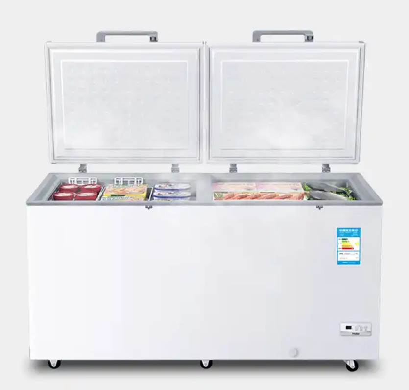 661L Commercial Chest Freezer Supermarket Top Open Deep Freezer Ice Cream Storage Refrigerator Equipment double door