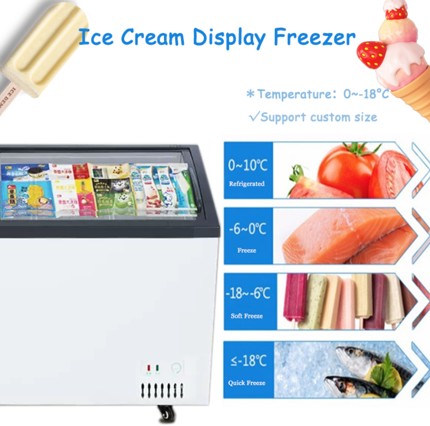 Custom size ice cream cooler cabinet ice lolly display chest deep freezer fridge for shop