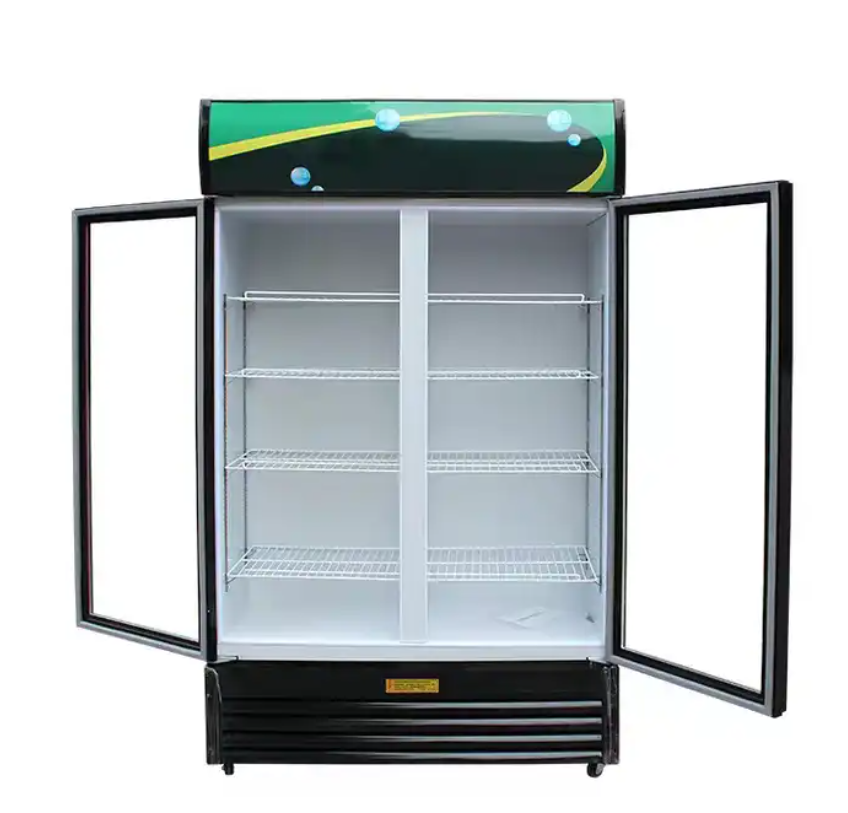 2 Doors Glass Refrigerator Freezers Commercial Slide Doors Vegetable Beverages Display refrigerator
