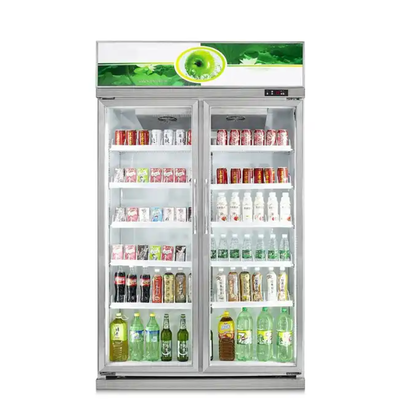 Supermarket Commercial Beverage Display Double Door Refrigerator