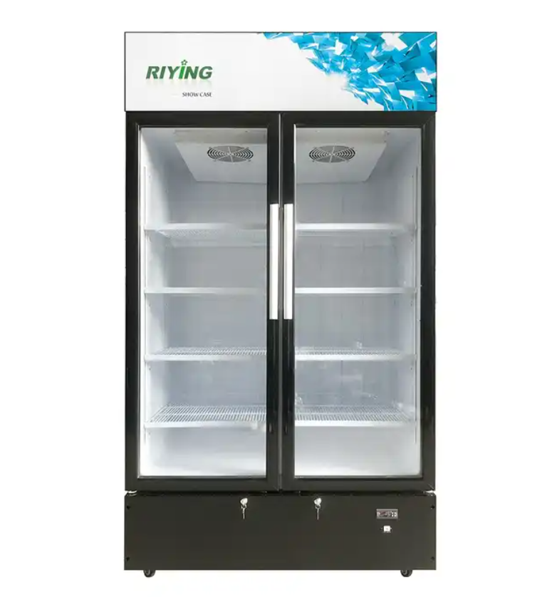 Big Size Commercial Upright Display Cooler Showcase Chiller Double Glass Door Refrigerator