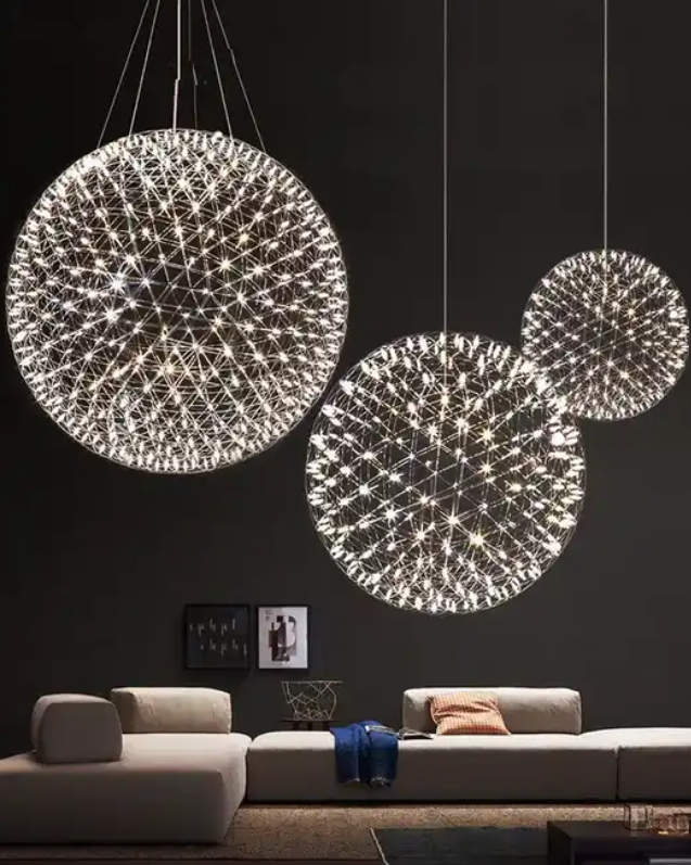 Hotel Lobby Stainless Steel Spark Ball LED Pendant Light Firework Ball Decorative Lighting