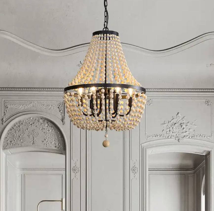Indoor Lighting Vintage Retro Style Wood Art Decor Wooden Large Cheap Beaded Chandelier Lighting Ceiling