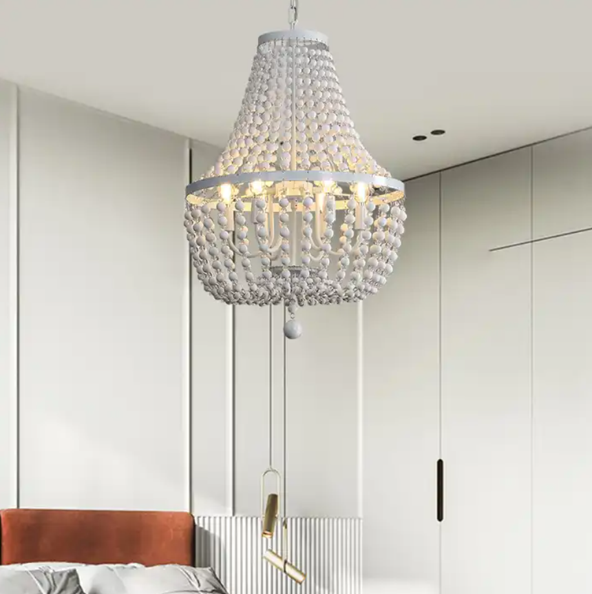 Indoor Lighting Vintage Retro Style Wood Art Decor Wooden Large Cheap Beaded Chandelier Lighting Ceiling
