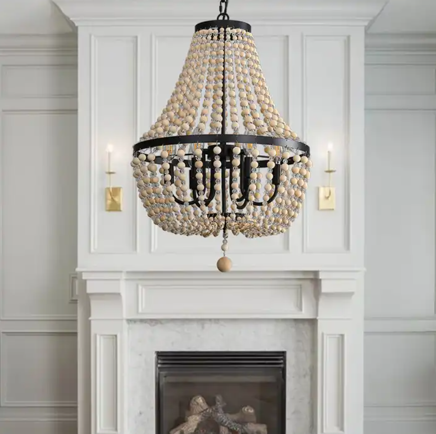 Indoor Lighting Vintage Retro Style Wood Art Decor Wooden Large Cheap Beaded Chandelier Lighting Ceiling