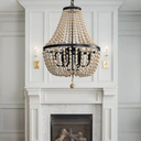 Indoor Lighting Vintage Retro Style Wood Art Decor Wooden Large Cheap Beaded Chandelier Lighting Ceiling