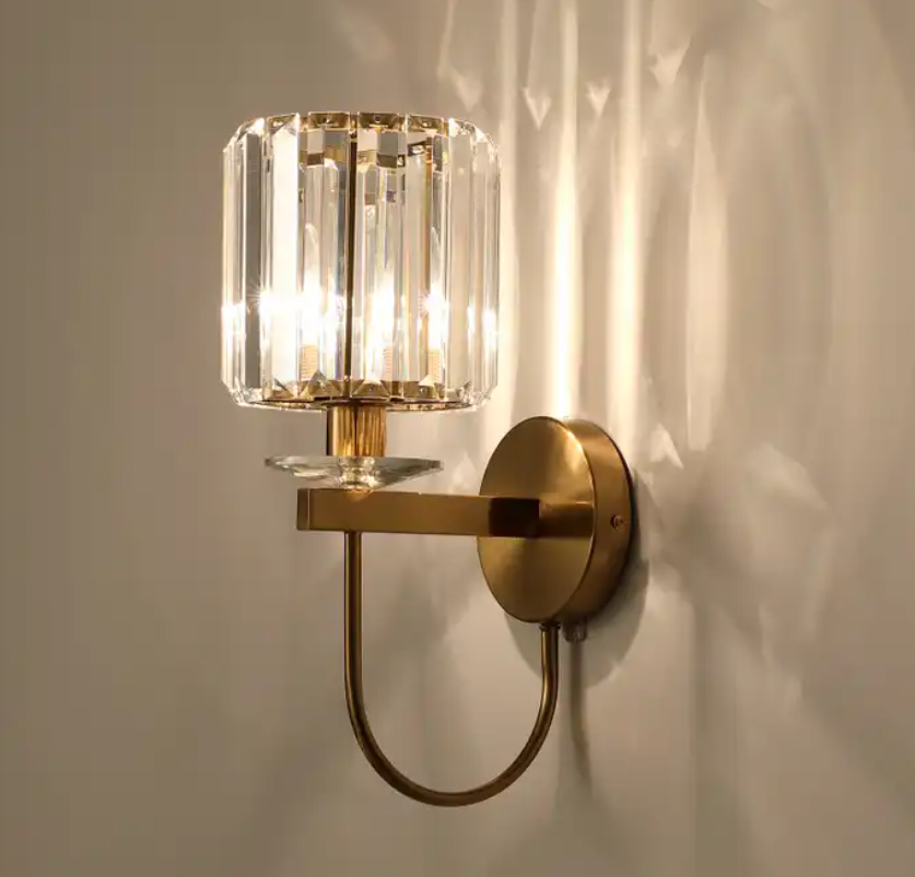 Luxury golden hotel stair corridor bedroom wall lamp post modern fashion crystal wall sconce Iwork lighting