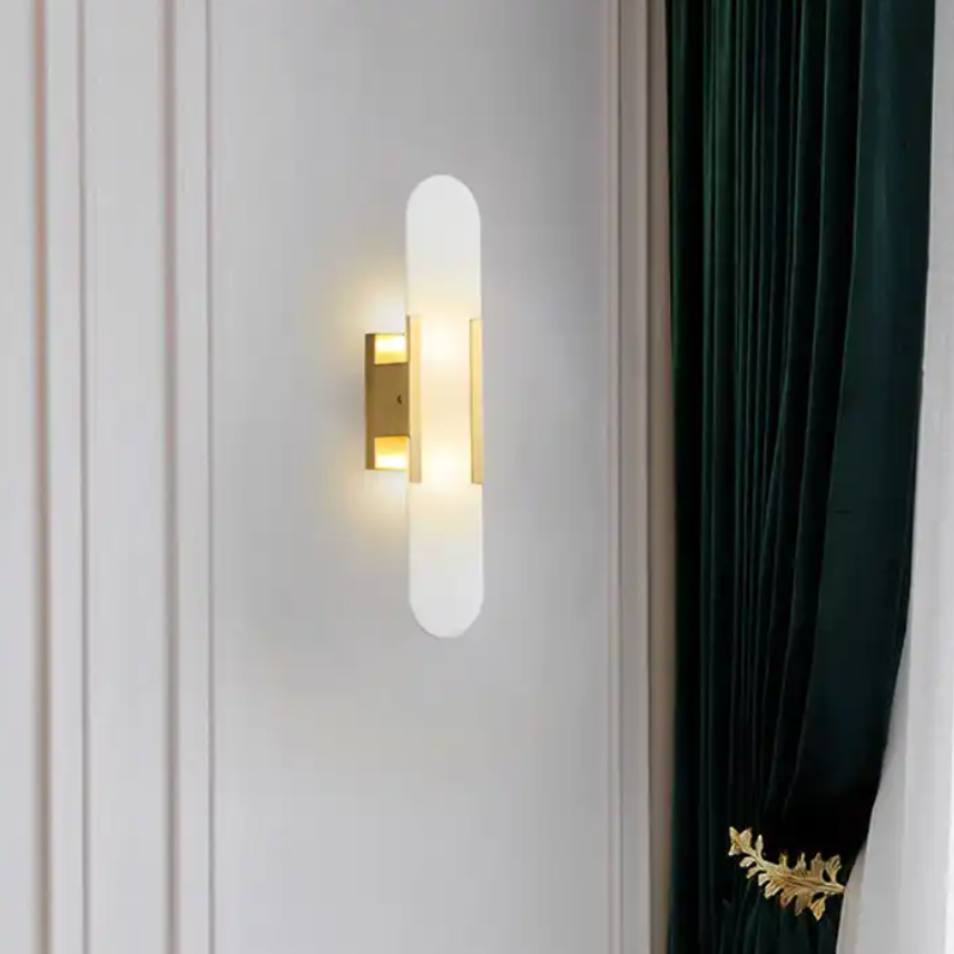 Iwork Lighting Nordic Vintage Luxury Design Marble Lamp Shade Gold Iron Body Long Wall Lamp For Hotel living Room Bed Side