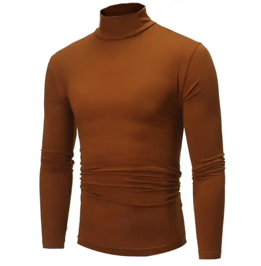 Men Turtleneck Long Sleeve Cotton Comfortable 7 Colors Undershirt Close-fitting Elastic White Undershirts