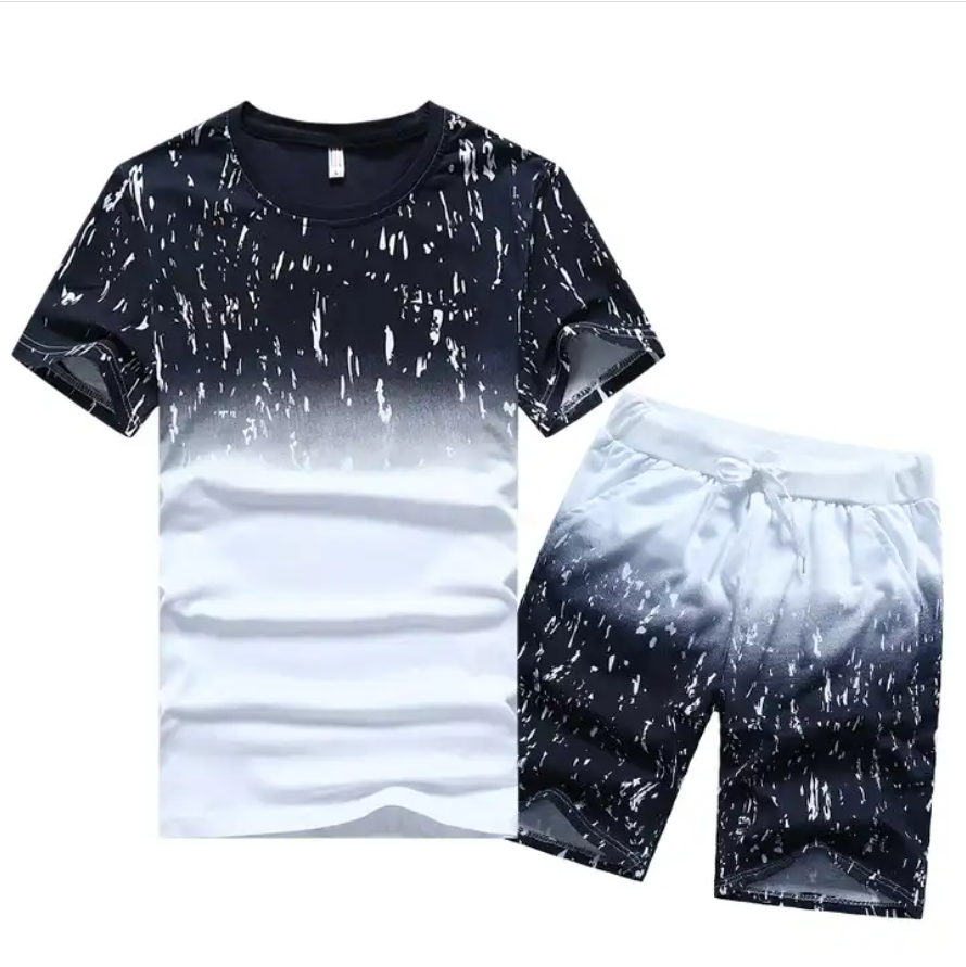 Summer Jogging Men Short Sleeve T-shirt Shorts Set Gym Running Track Sport Tie Dye Shorts Set