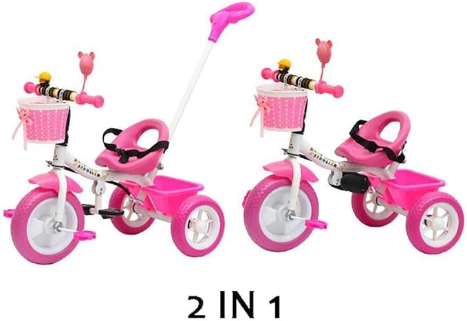 Moolo Kids Trikes,Children Tricycle with Parent Handle 3 Wheeler Ride- Pushing Handle Learning Bike (Color : Pink)