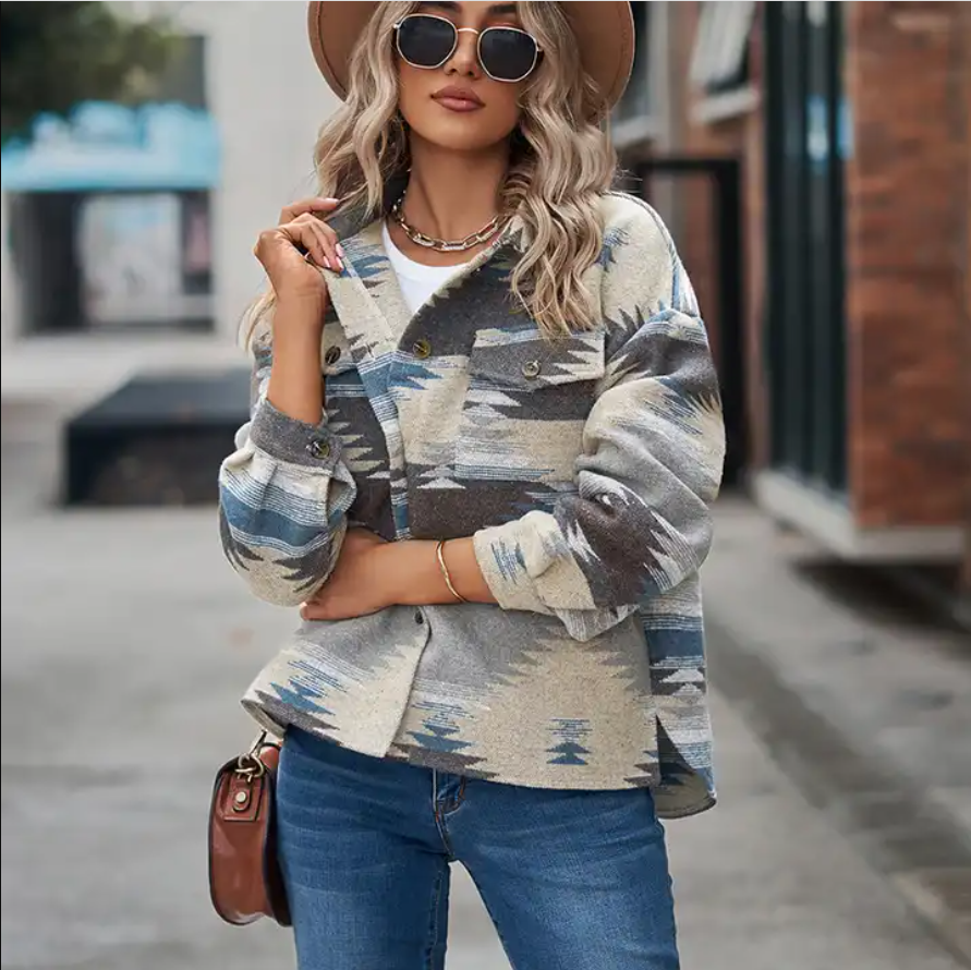 Womens Clothing Ladies Long Sleeve Button Down Vintage Aztec Jacket Coats