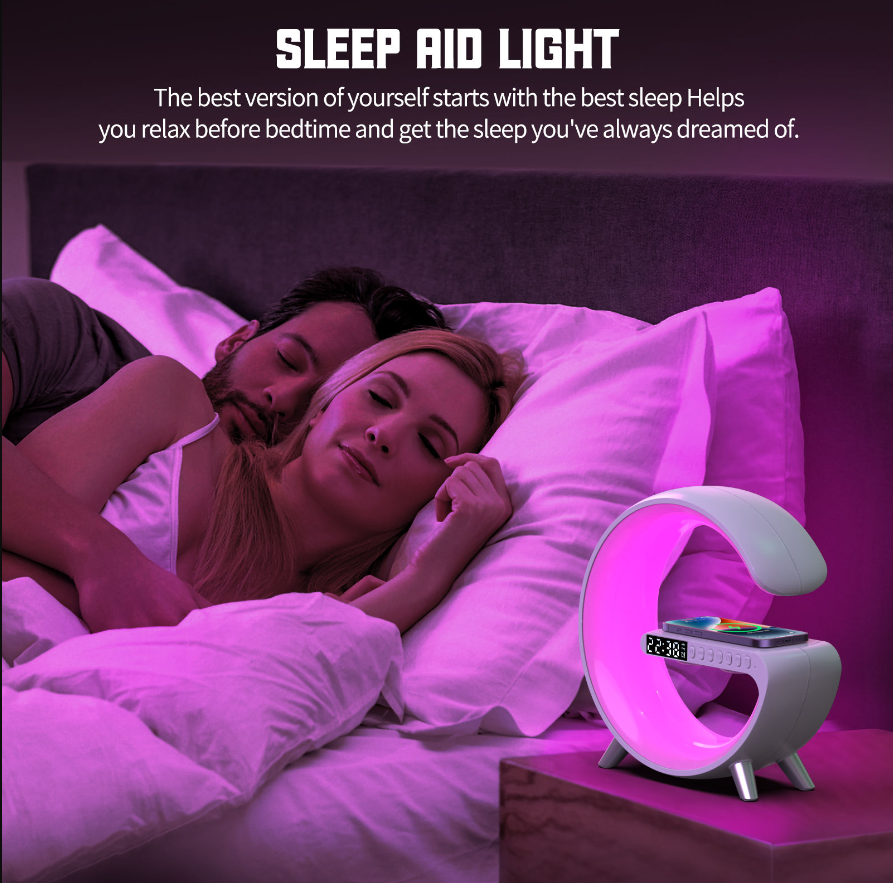 15W Speaker Multifunctional Fast Wireless Charger,  Rgb Light G Shaped 2 Type-c Fast Control Time Alarm Clock Bluetooth Speaker