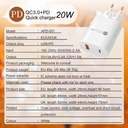 20W Travel Super Fast Charger  ,  Type C Power Adapter Brick QC3.0 ,18W Dual Port Multi Phone , Charger Cable 20W Pd Charger
