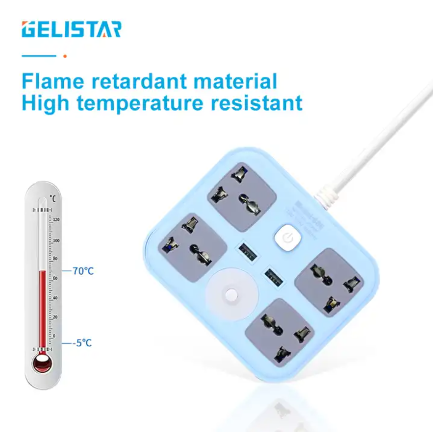 Gelistar Universal Extension Socket 4 Outlets 2 USB Port Power Socket with Switch