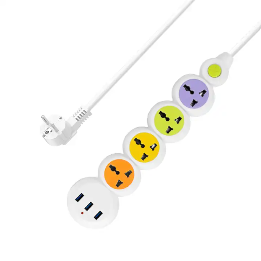 Multiple Color Universal Style Extension Socket 4 Ways 3USB Power Strip