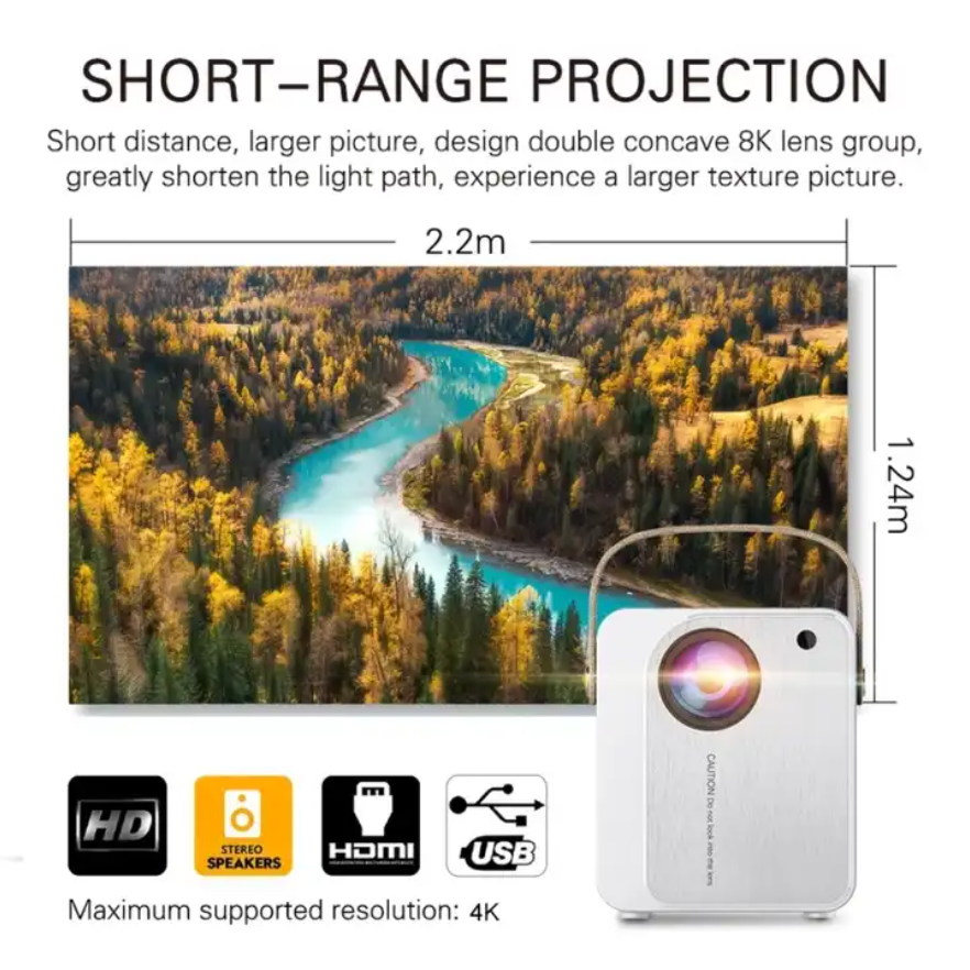 Intelligent Portable ZXL-Y8 Smart Projector, Android HD 4k Android Home Theatre Projector 8000 Lumens Projector For Home Use