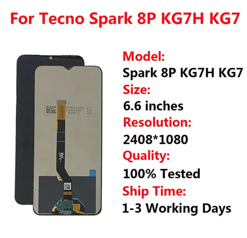 Pantalla For Tecno Spark 8 KG6 LCD Display Touch Screen Digitizer 8C KG5k For Tecno KG7 8P 8T 8 Pro KG8 Ecran LCD Spare Parts