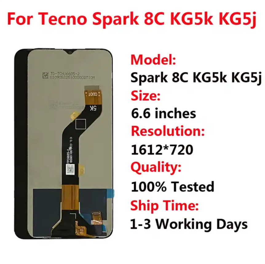 Pantalla For Tecno Spark 8 KG6 LCD Display Touch Screen Digitizer 8C KG5k For Tecno KG7 8P 8T 8 Pro KG8 Ecran LCD Spare Parts