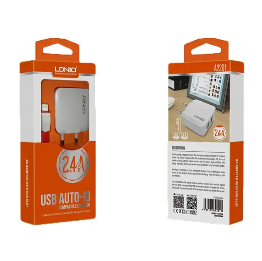LDNIO Wholesale EU/US Plug Mini Size Portable 2 USB Dual Ports 2.4A Auto-ID USB Mobile Phone Charger