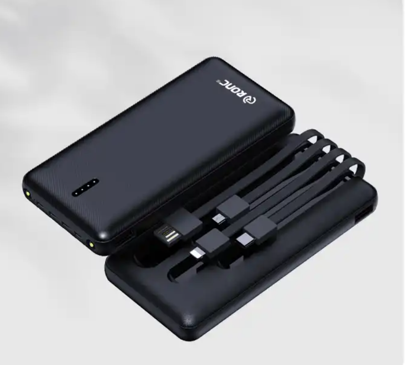 Fast charger 4 Output 1 Input built in cable multi-colors 10000mah power bank