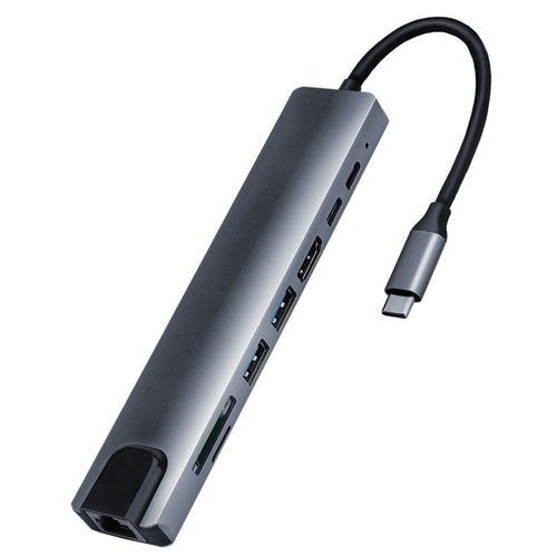 Hub 8 In 1 Type-C HUB Converter 4K HDMI-compatible 2 USB3.0 USB C PD SD/TF RJ45 Docking Station - Black
