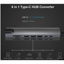 Hub 8 In 1 Type-C HUB Converter 4K HDMI-compatible 2 USB3.0 USB C PD SD/TF RJ45 Docking Station - Black