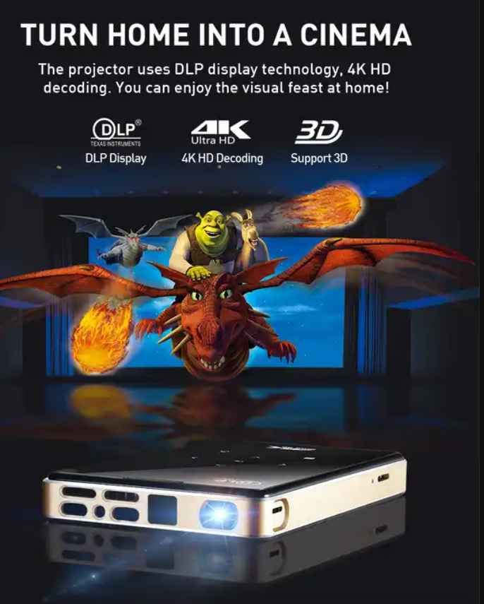 P8 MINI Projector Phone Pico DLP Projector 4K Support WIFI Indoor Outdoor Movie Game Video Projectors