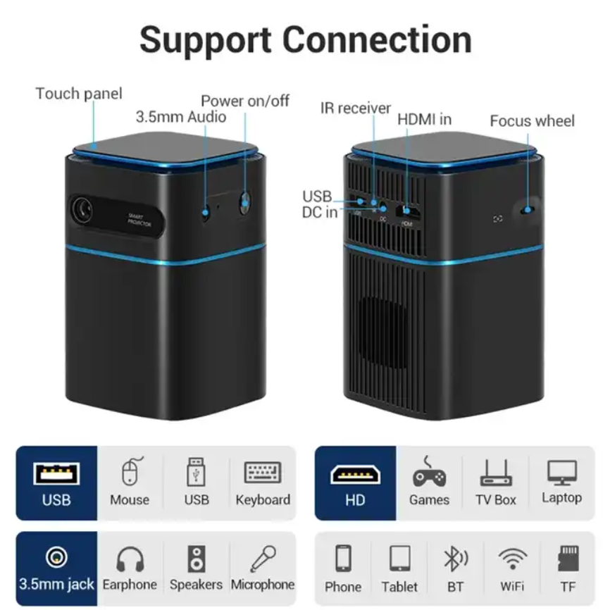 P22 Smart Mini Pocket Projector Android 9.0 5G Wifi DLP Handheld Projector Support 4K Portable Mobile Beamer