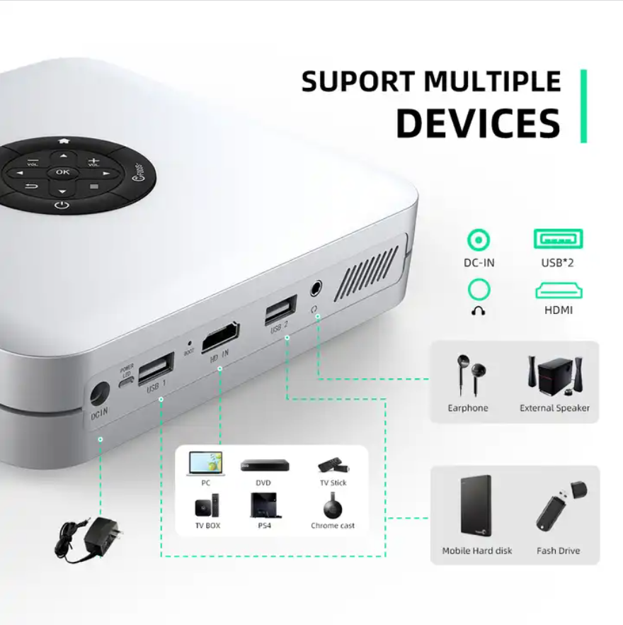 K1 DLP Mini Projector Smart 4K Led Projector Android 800 ANSI High Brightness Portable Home Theatre Wifi Projector