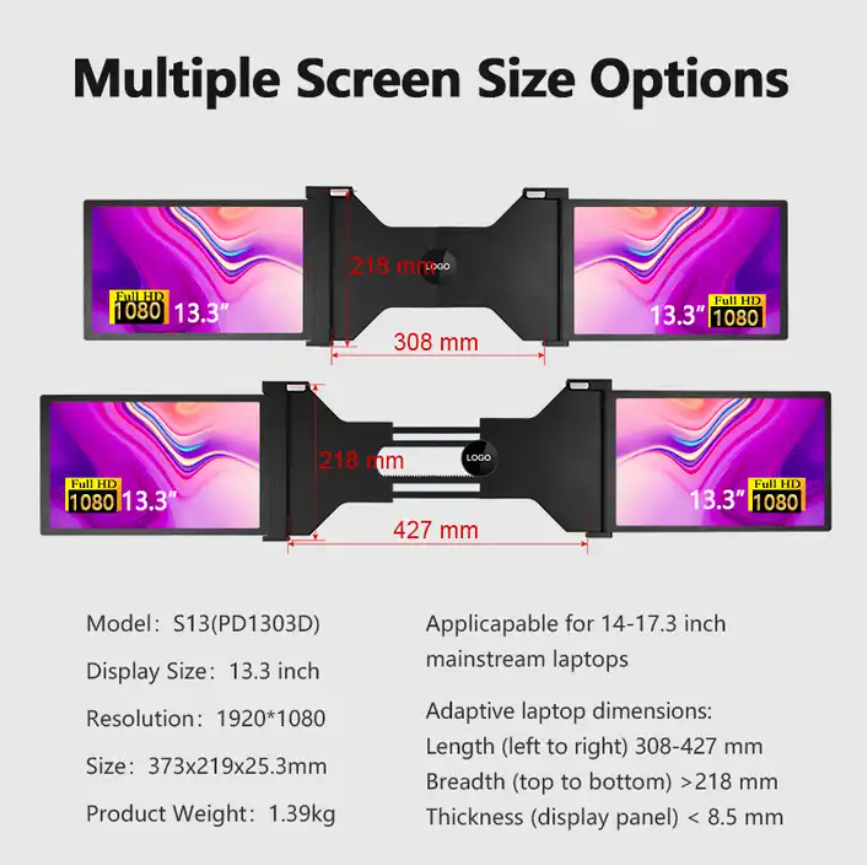 Dual Extra Triple Screen Monitors 13.3 inch Curved Gaming Monitor Director Monitor Smarttings