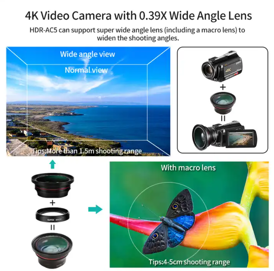 AC5 ORDRO Professional 4K Camcorder , UHD Live Streaming Camcorder Youtube , Vloging  ,Video Camera