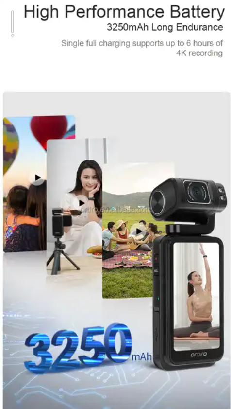 60fps 5K WIFI Palmcorder Flipped screen Camera With Rotating Lens for YouTube Vlog Pocket Camera