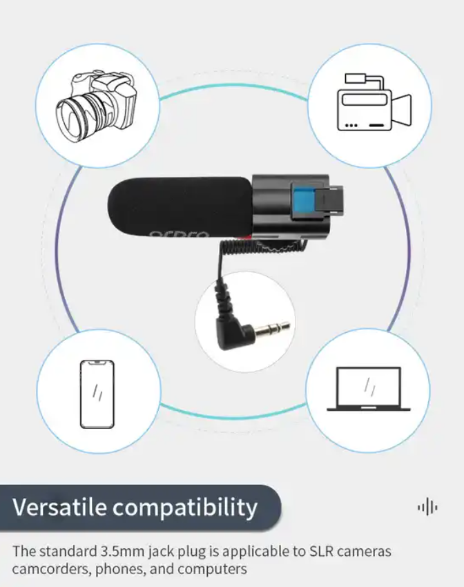 3.5mm Jack External Microphone for DSLR Video Camera DV Sound Recording for Vlogging Live Streaming